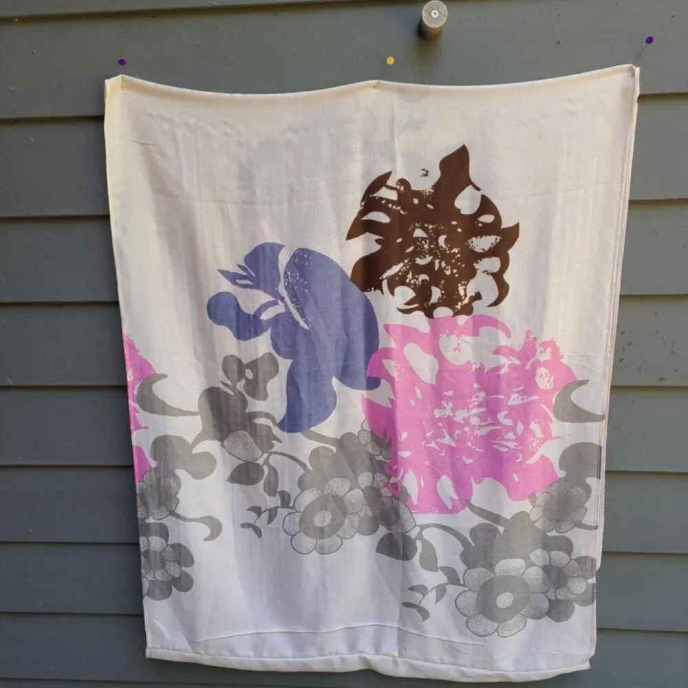 Large Off White Pink Gray Burgundy Floral Infinity Scarf